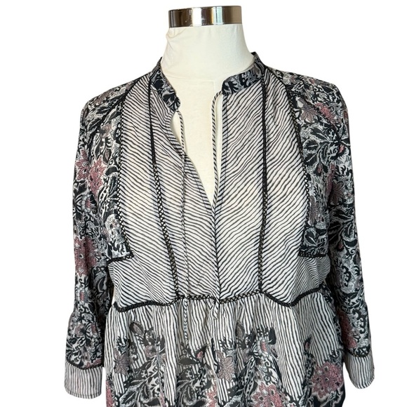 Lucky Brand Plus Sheer Mixed Print Bell Sleeve Peplum Peasant Top 2X Cottage - Picture 7 of 16